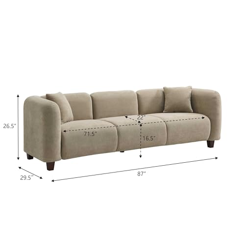 Image of Merax 87 inch Camel Velvet Couch 3 Seater Modern Sofas for Living Room | with 2 Pillows, Foam Filled Cushions, Solid Wood Legs, Upholstered Backrest and Armrest, Bear 900lbs, 87 inchW x 29.5 inchD x 26.5 inchH