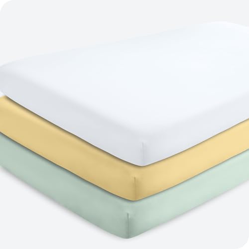 Image of Bare Home 3-Pack Fitted Crib Sheet - Premium 1800 Ultra-Soft Microfiber - Breathable - Baby Sheet - for Boys & Girls - Fits Standard Crib and Toddler Mattresses (Crib, Morning Sun/Spring Mint/White)