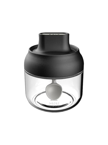 AequaForm Juego de tarros de vidrio para condimentos a prueba de humedad: botellas de condimentos selladas integradas con tapa de cuchara, recipientes de sal de cocina y MSG con control preciso de