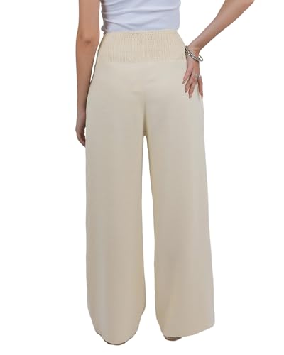 LOFBAZ Women Linen Palazzo Wide Leg Pants Flowy Lounge Casual High Waist Trousers Summer Beach Boho Long Pant with Pockets2