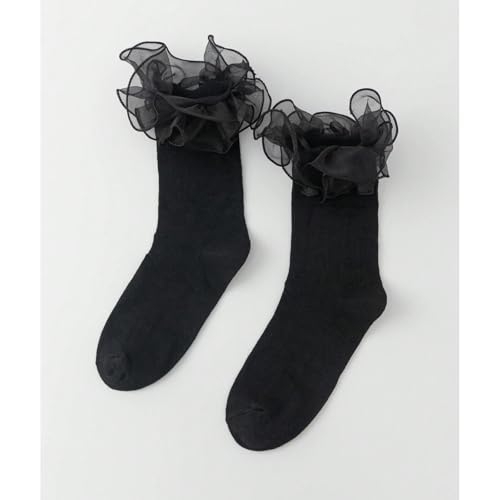 Image of Women Big Ruffle Ankle Socks Adult Double Lace Frilly Socks Fold Cuff Cotton Ruffled Dress Crew Bobby Bride Sock