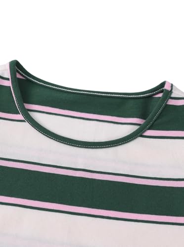 Image of Girls Striped Shirt Flutter Sleeve Top Crewneck Cute Summer T Shirts Casual Tees Apricot Green 9-10 Years