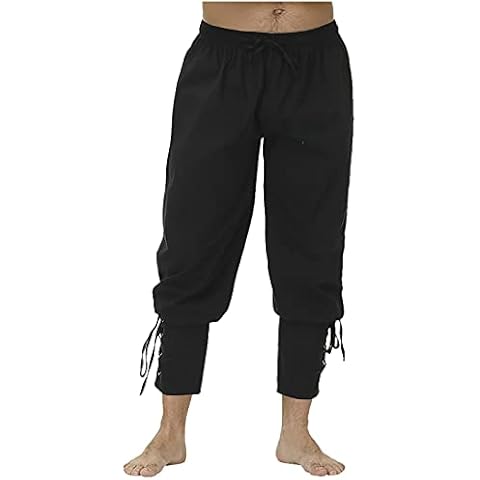 gfdrt Mens Medieval Trousers Ankle Banded Pirate Pants Lace Up Gothic Pants Viking Navigator Renaissance Cosplay Pants (Black, M) Cover