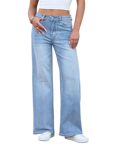 GRAPENT Wide Leg Jeans for Women High Waist Women Jeans Baggy Jeans for Women High Waisted Y2K Clothes Womens Wide Leg Pants Casual Country Concert Outfits Color Bay Blue X-Large Size 16 Size 18