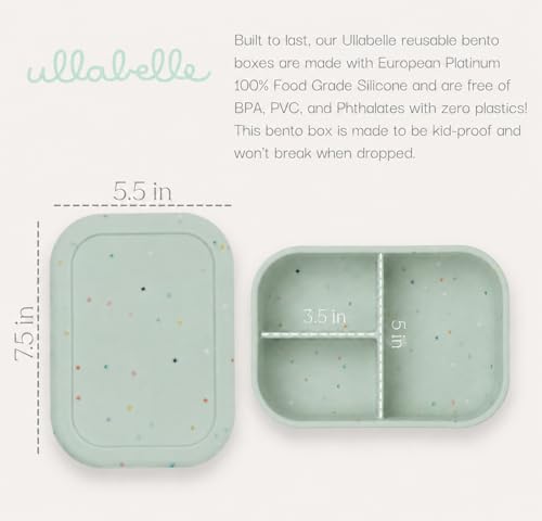 Image of Ullabelle Silicone Bento Box |Portable, Leak Resistant, Food-Grade (green confetti bento), Standard