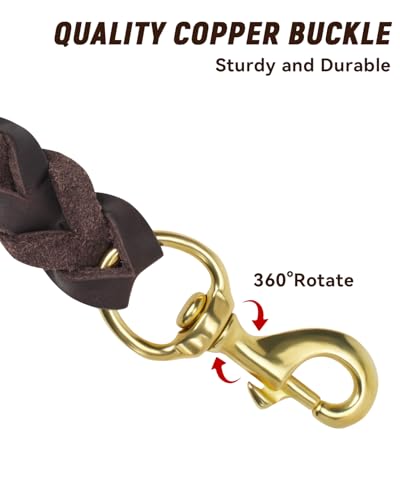 Joytale Hundeleine Leder, Strapazierfähige Lederleine Für Hunde Mit Stabilem Messinghaken, Weich Und Langlebig, Geeignet Für Kleine, Mittlere Und Große Hunde(Braun, 150cm×2cm)