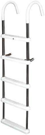 JIF Marine 5-Step Aluminum Gunwale Hook Ladder – Folding Boat Ladder with 11" Vinyl-Covered Hooks, Anodized Frame, and 250 lb Capacity