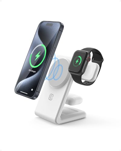 Crong MagSpot Pivot Stand Station de Charge sans Fil 3 en 1 avec MagSafe pour iPhone, Apple Watch et AirPods Blanc