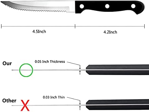 Steak Knives Set of 8, faderic Full-Tang Triple Rivet Stainless Steel Serrated Steak Knife Set, Black,4.5 In Sharp Blade, For Kitchen Restaurant ...