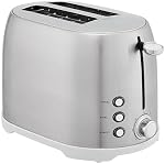 Amazon Basics 2 Slice Toaster, Stainless Steel, With 7 Browning Settings, Extra Wide Slots For Bagels and Special Breads, Removable Easy-to-Clean Crumb Tray, Cancel Button, 800W, Brushed Silver