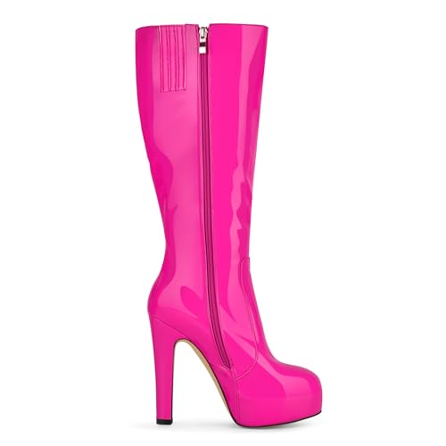 Image of richealnini Women's Low Platform Block High Heel Knee High Boots with Zipper