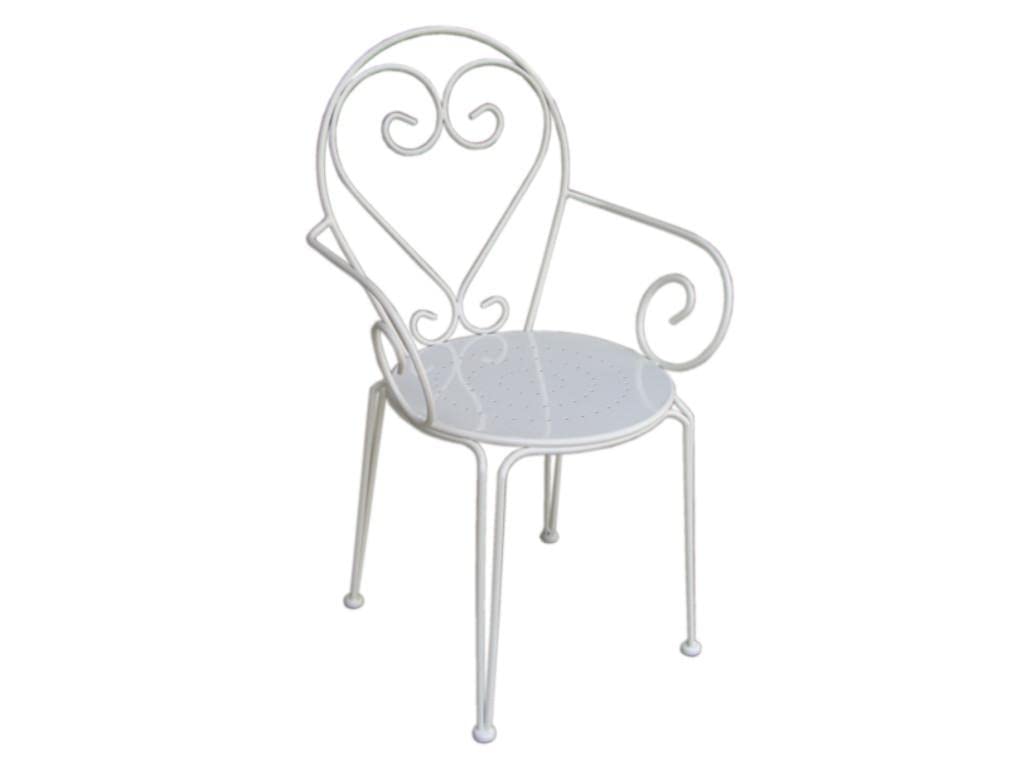 Vente-unique - Lot de 4 fauteuils de Jardin empilables en métal façon Fer forgé - Blanc - GUERMANTES de MYLIA