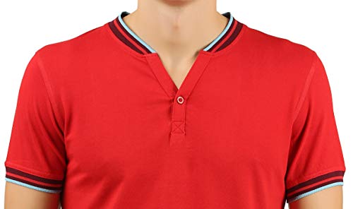 Image of Zebu Men's Half Sleeve Cotton Henley Neck Tshirt with bio wash (Pack of 1). Red
