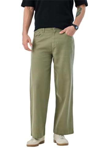 Image of SNITCH Men Casual Wear Trousers| Regular Fit Mid Rise Solid Wide-Leg Pants | 100% Linen Breathable & Lightweight Fabric for Summer, Office & Outings