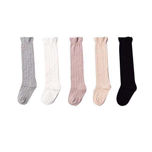 Baby Girls Boys Toddlers No Seam Cotton Knee High Socks Tube Ruffled Stockings 5 Pack