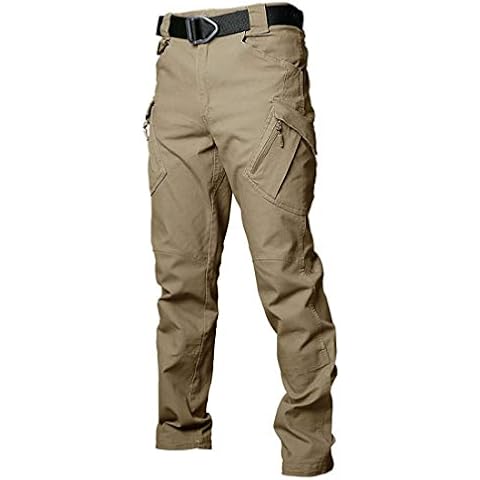 Les umes Mens Outdoor Cargo Work Trousers Cotton Tactical Combat Pants Multi Pocket Camping Hiking Trousers Khaki 36/Lable Size XL Cover