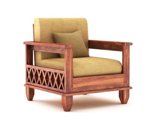 Image of STRATA FURNITURE Sheesham Wood 1 Seater Sofa Set for Living Room Hall Home Solid Wooden Single Seater Sofa Set Furniture (Honey Finish)