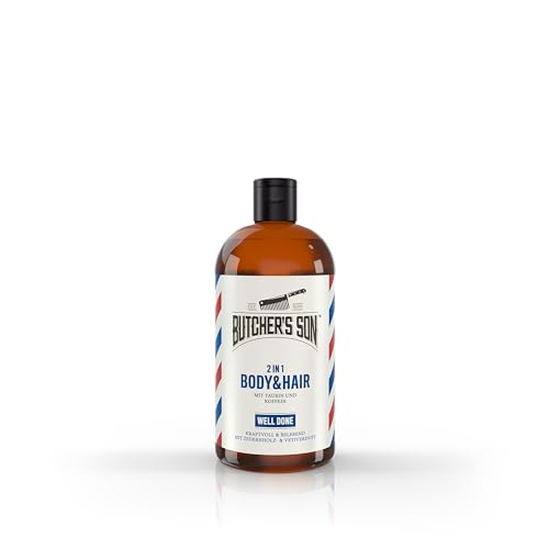 Butcher's Son 2 in 1 Body & Hair Well Done, Taurin und Koffein vitalisieren die Kopfhaut, mit Zedernholz Duft, 420ml