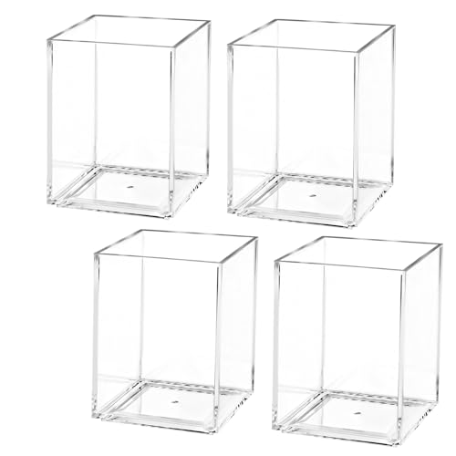 Image of AZUREAL 4 Pack Clear Acrylic Pen Holder Cup, Clear Makeup Brush Holder, Thickened Acrylic Desktop Stationery Organizer for Office, School, and Home Storage
