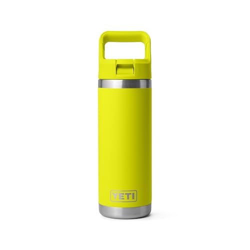YETI Rambler 18 oz Bottle, Vacuum Insulated, Stainless Steel with Color Matching Straw Cap, Firefly Yellow
