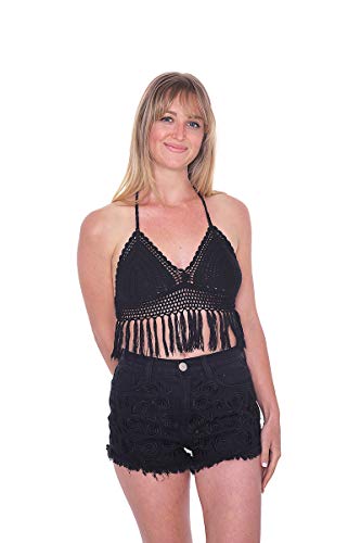 Lannaclothesdesign Women's Sexy Crochet Crop Top Bikini Bra S M L Sizes (Medium, Black)