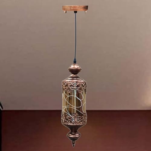 Image of Keylus Antique Hanging Light for Living Room Dining Bedroom, Moroccan Lantern Style Metal & Glass Pendant Lamp, (Bulb Not Included),Pack of 1