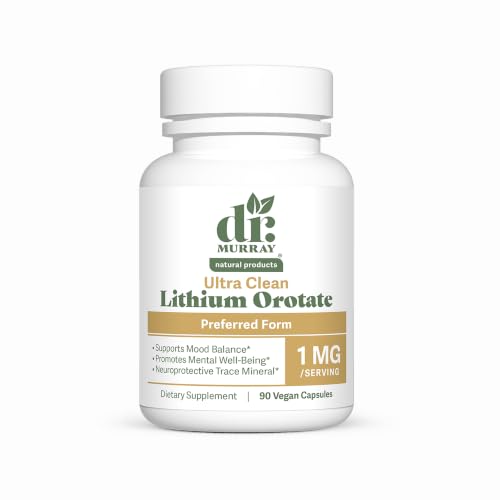 Dr. Murrays Ultra Clean Lithium Orotate 1mg Vegan Capsules - Supports Mood Balance | Cognitive Resilience | Nervous System Health | Emotional Well-Being | 90 Count