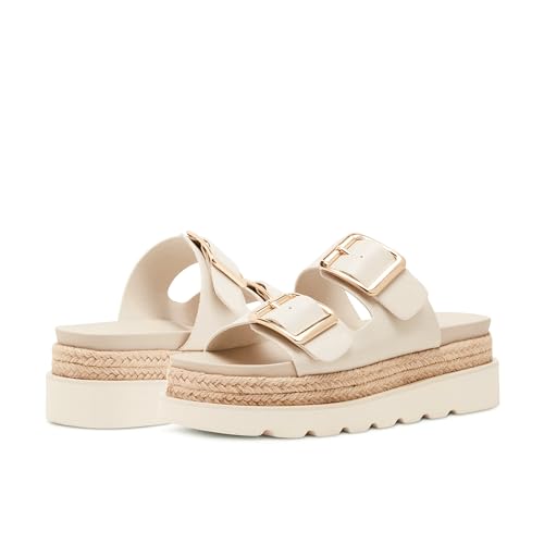 Image of DOEYG Platform Sandals for Women Summer Beach Raffia Slide Sandals Comfortable Casual Woven Straw Sandal with Buckle