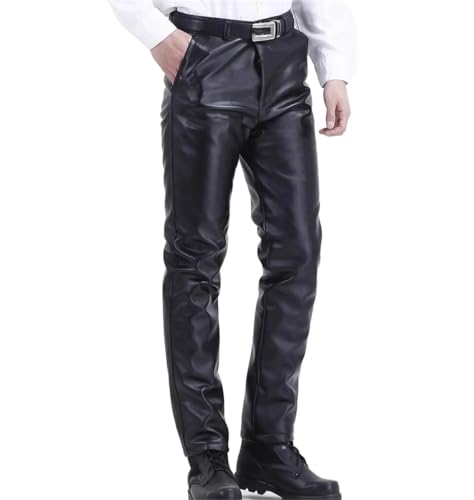 FULBHPRINT Men’S Business Casual High Waist Straight Leg PU Faux Leather Biker Pants Elastic Motorcycle Leather Trousers2