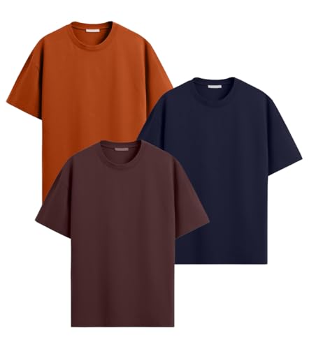 Image of LEOTUDE Men's Cottonblend Solid Oversized Half Sleeve Round Neck Tshirt for Man