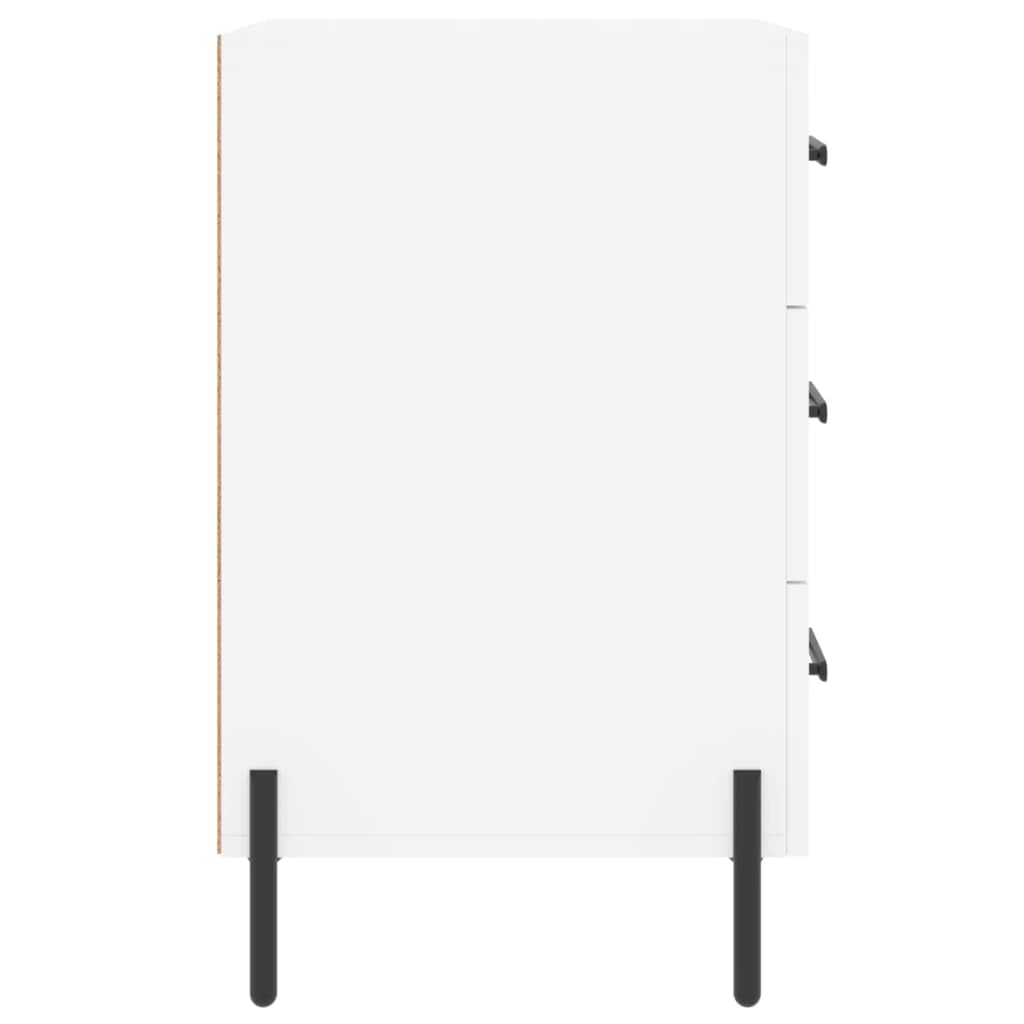 Comodino bianco in legno multistrato con piedini in ferro 40x40x66 cm, mobiletto moderno con cassetto e ripiano, contenitore salvaspazio per camera da letto, soggiorno, ufficio, corridoio
