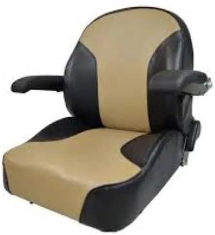Universal Lawn Mower Seat with Adjustable Armrest Black Brown Vinyl TS101,Replacement for Universal, John Deere OEM
