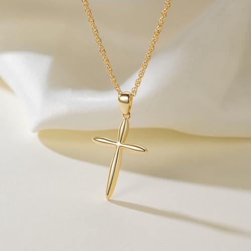Eloqueen Gold Cross Necklace 14K Gold Cross Necklaces for Women Minimalist Design with Rounded Edges Crosses Pendants for Women Chain Crosses4