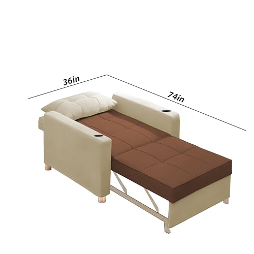 Image of Casaliving Treshta Seater Pull-Out Premium Fabric Sofa Cum Bed Sofa Set for Living Room Premium Fabric Sofa Set for Living Room Sofa Cum Bed (Cream Brown, 1 Seater)
