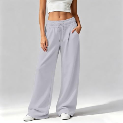 Rikbuig Grey Sweat Pants for Women Baggy Fleece Lined Wide Leg Sweatpants - image 6