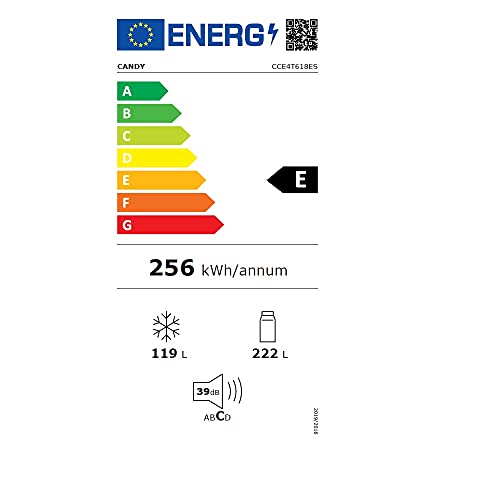 CANDY Fresco CCE4T618ES Réfrigérateur combiné Total sans frost Circle +, 344 l, stockage flexible, Wi-Fi, étagères en verre de sécurité, lumières LED, portes réversibles, 39 dBA, classe E, look inox