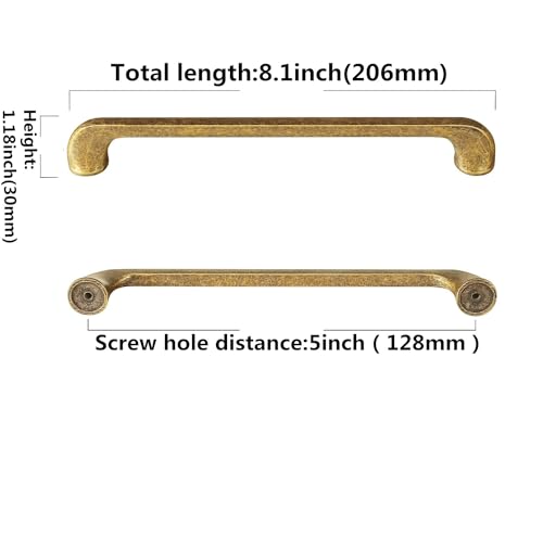 SYZOW 6 Pack Antique Brass Cabinet Pulls 128MM Hole Centers - Image 2