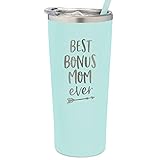 SassyCups Best Bonus Mom Ever Insulated Stainless Steel Tumbler | 22 Ounce Engraved Mint Travel Mug with Lid and Straw | Stepmom - Mother in Law - Other Mother - Boyfriend's Mother's Day