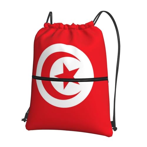 Tunisia Flag Drawstring Backpack Patriotic zipper Drawstring Bag for Men Women Sport Yoga Travel Gym