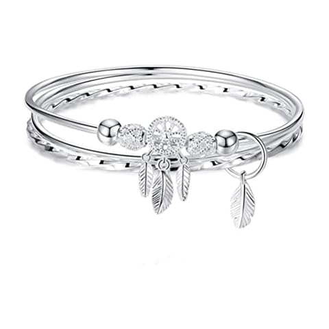 ZHOUJIE Retro Feather Bracelet,Silver Dream Catcher Tassel Bracelet Bangle Fashion Elegant Charm Bracelet Jewelry Accessories for Birthday Christmas Valentine's Day and Festival Cover