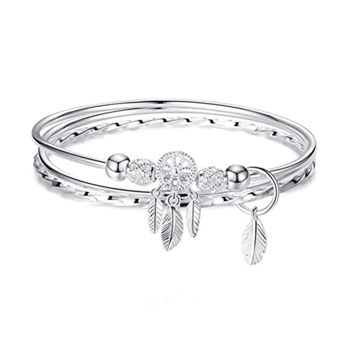 ZHOUJIE Retro Federarmband, Silber Traumfänger Quaste Armband Armreif Modisch Elegant Charm Armband Schmuck Zubehör für Geburtstag Weihnachten Valentinstag und Festival Cover
