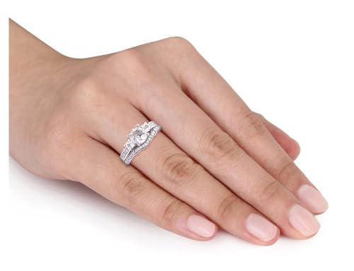 1 1/3 Carat (ctw) Lab-Created White Sapphire with Diamond Bridal Wedding Set Engagement Ring in 10K White Gold2