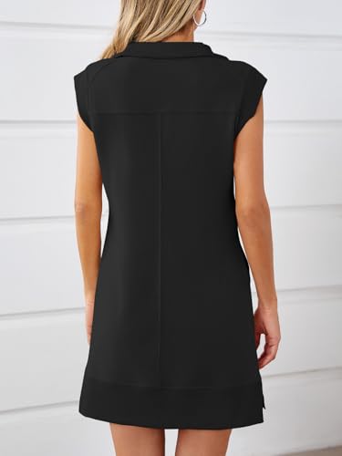 Fisoew Womens Summer Half Zip Sweatshirt Dresses V Neck Collared Sleeveless Workout Tunic Mini Dress2