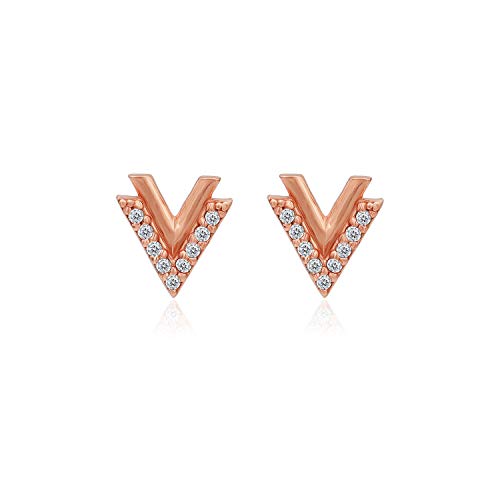 River Island Rose Gold Flashed Sterling Silver V-Arrow Minimalist Cubic Zirconia Stud Earrings