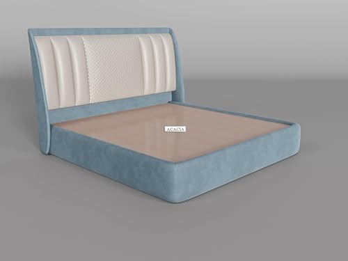 Image of Modern Upholstered Queen Size Bed with Box Storage for Bedroom | Wooden Double Bed with Storage | Platform Cot with Upholstery Premium Fabric | 6.5 x 5 Ft, Sheesham Wood (Light Blue)