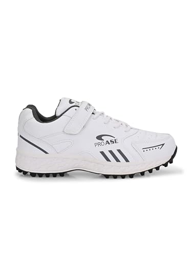 Image of Pro ASE Lightweight Cricket Shoes - Durable & Comfortable | Ideal for Turf, Ground & Hard Surfaces | Allrounder Design with Studs, Velcro & Superior Grip | White, Blue, Grey
