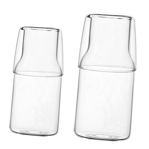 BESTonZON 2sets Cooling Kettle Elegant Water Carafe for Bedroom Table Lid Glass for Cold Water Pot and Carafe Cup