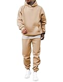 JMIERR 2 Piece Tracksuit Long Sleeve Essentials Hoodie Sweatshirt Joggers Baggy Sweatpants Track Suits Set Fall Sports Casual Loungewear Sweatsuits Matching Lounge Sets Couple Outfits, 2XL, Beige