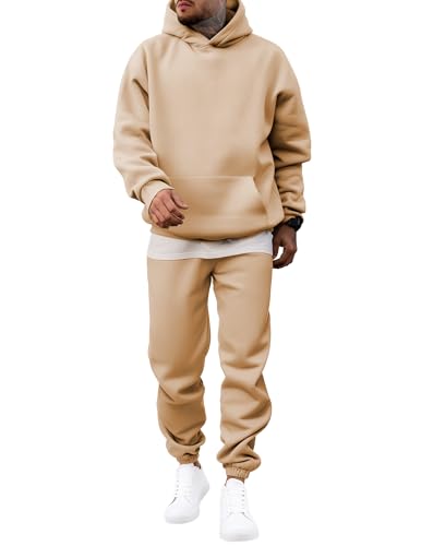 JMIERR Sweatsuits Mens 2 Piece Couple Outfit Lounge Two Piece Sets Fall Fashion 2025 Tracksuits Oversized Essentials Hoodies Sweatshirt and Baggy Sweatpants Casual Loungewear Clothing, M, Beige