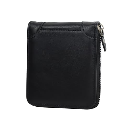 WishLotus Wallets for Men, Leather Mens Wallet with Smooth Zipper, Wallet for Men with Zipper Pocket Cash Credit Slot, Men Wallet for ID Card Cash Bills Coin (Black)